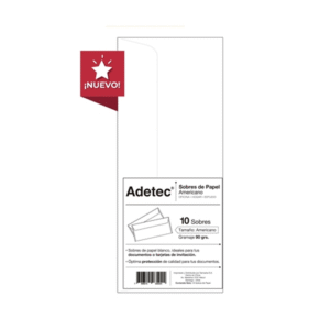 Sobre Papel Premium Americano 10x23cm 90gr 10 Unidades Adetec
