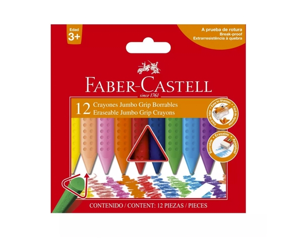 Crayones Grip Jumbo de cera 12 colores Faber Castell