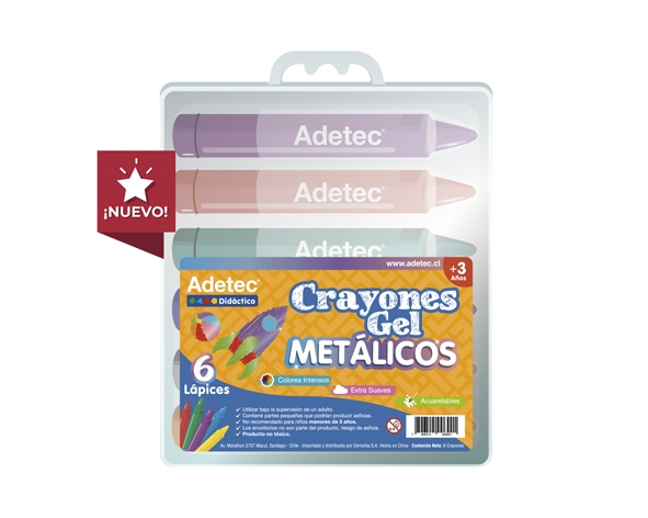 Crayones Gel Metálicos 6 colores Adetec