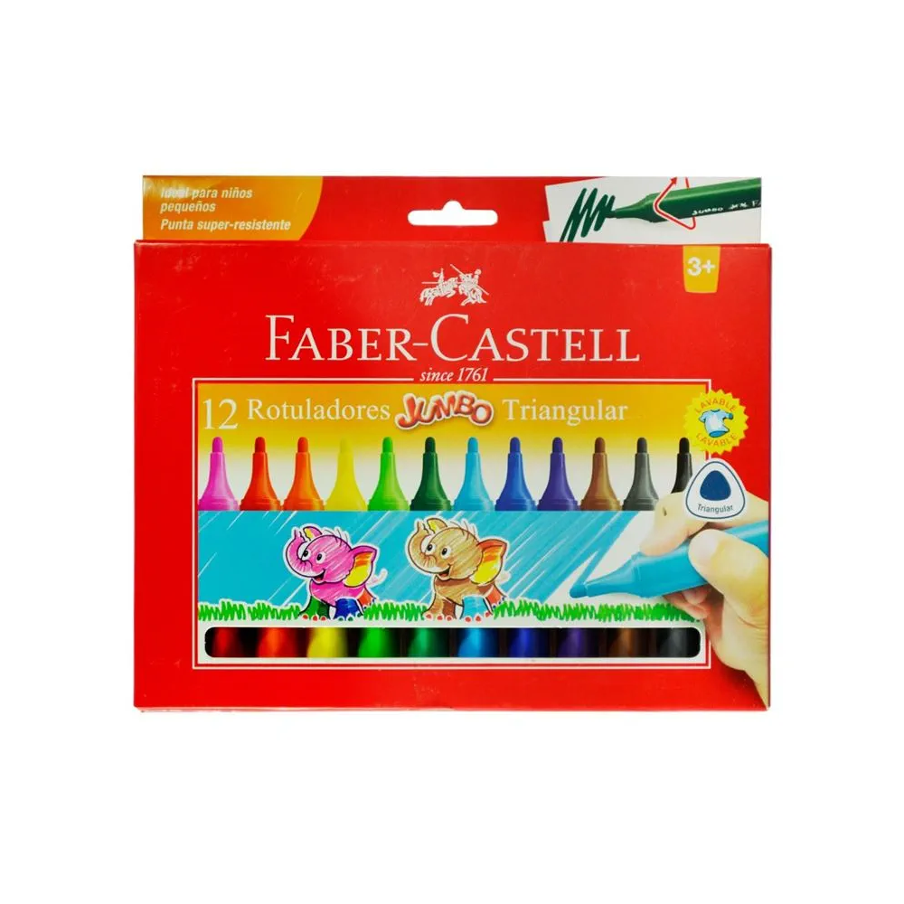 Marcadores Jumbo Triangular 12 Colores Faber Castell