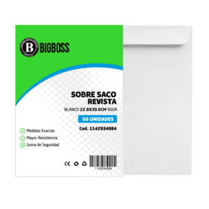 Sobre Saco Revista Blanco 23x30cm 90gr 50 Unidades Big Boss