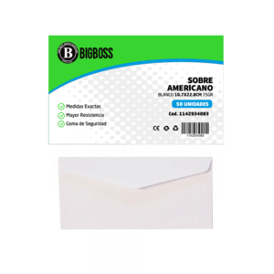 Sobre Americano Blanco 10.7x22.8cm 75gr 50 Unidades Big Boss